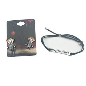 Halloween Penny Wise Clown IT Earrings Chibi & Time To Float Bracelet Horror